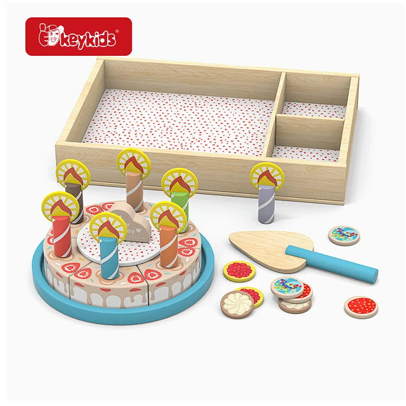 All-in-One Wooden Fruit Cake Play Set with Removable Storage, Decorative Toppings & Serving Utensils W10B522